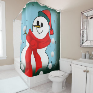 Christmas Shower Curtain, Snowman Curtain