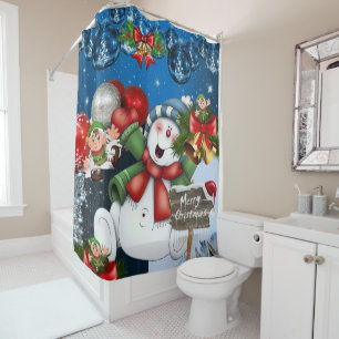 Christmas Shower Curtain, Snowman Curtain