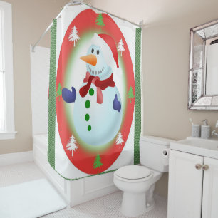 Christmas Shower Curtain, Snowman Curtain