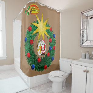 Christmas Shower Curtain, Snowman Curtain