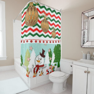 Christmas Shower Curtain, Snowman Curtain