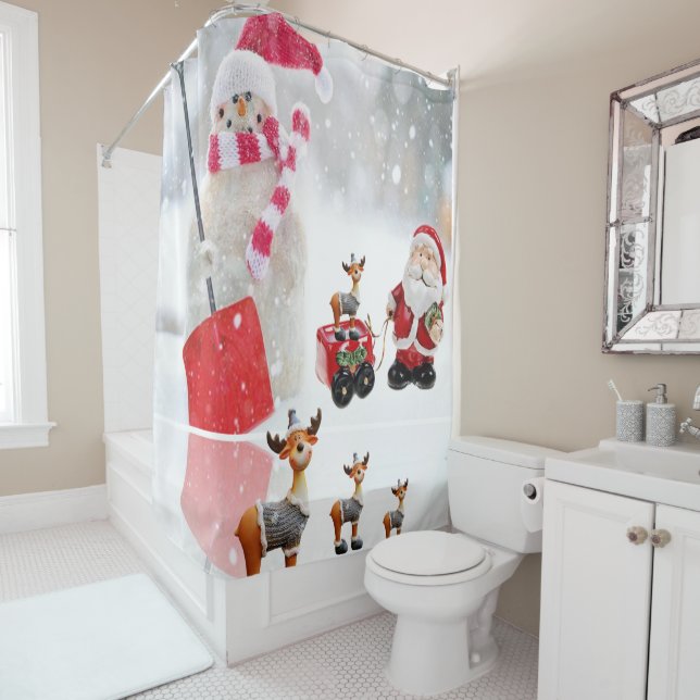 Christmas Shower Curtain, Snowman Curtain (In Situ)