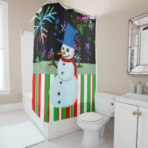 Christmas Shower Curtain, Snowman Curtain