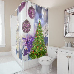 Christmas Shower Curtain, Snowman Curtain