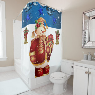 Christmas Shower Curtain, Snowman Curtain