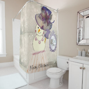 Christmas Shower Curtain, Snowman Curtain