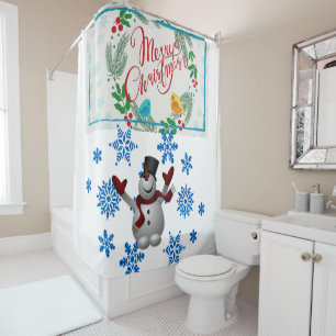 Christmas Shower Curtain, Snowman Curtain