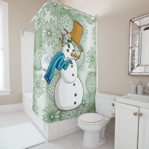 Christmas Shower Curtain, Snowman Curtain