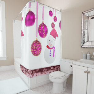 Christmas Shower Curtain, Snowman Curtain