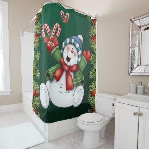 Christmas Shower Curtain, Snowman Curtain