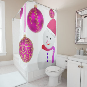 Christmas Shower Curtain, Snowman Curtain
