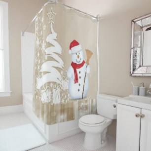Christmas Shower Curtain, Snowman Curtain