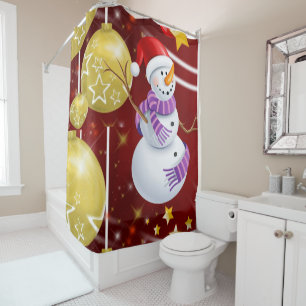Christmas Shower Curtain, Snowman Curtain