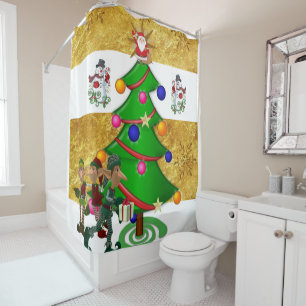 Christmas Shower Curtain, Snowman Curtain