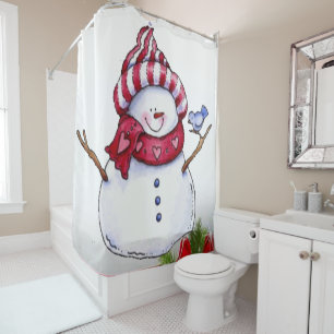 Christmas Shower Curtain, Snowman Curtain