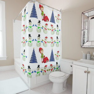Christmas Shower Curtain, Snowman Curtain