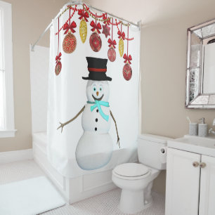 Christmas Shower Curtain, Snowman Curtain