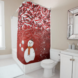 Christmas Shower Curtain, Snowman Curtain