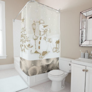 Christmas Shower Curtain, Snowman Curtain