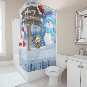 Christmas Shower Curtain, Snowman Curtain
