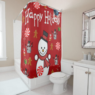 Christmas Shower Curtain, Snowman Curtain