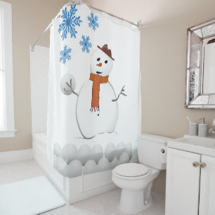 Christmas Shower Curtain, Snowman Curtain