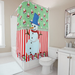Christmas Shower Curtain, Snowman Curtain