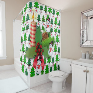 Christmas Shower Curtain, Snowman Curtain