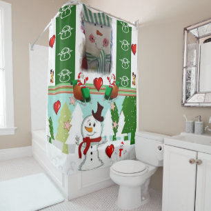 Christmas Shower Curtain, Snowman Curtain