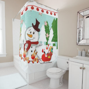 Christmas Shower Curtain, Snowman Curtain