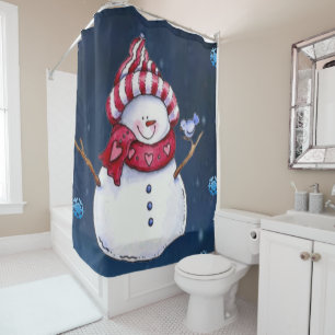 Christmas Shower Curtain, Snowman Curtain