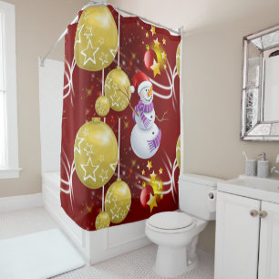 Christmas Shower Curtain, Snowman Curtain