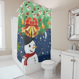 Christmas Shower Curtain, Snowman Curtain