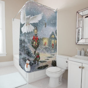 Christmas Shower Curtain, Snowman Curtain