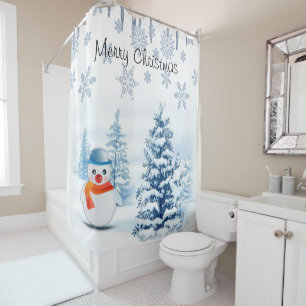 Christmas Shower Curtain, Snowman Curtain