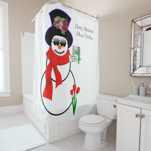 Christmas Shower Curtain, Snowman Iphone Shower Curtain (In Situ)