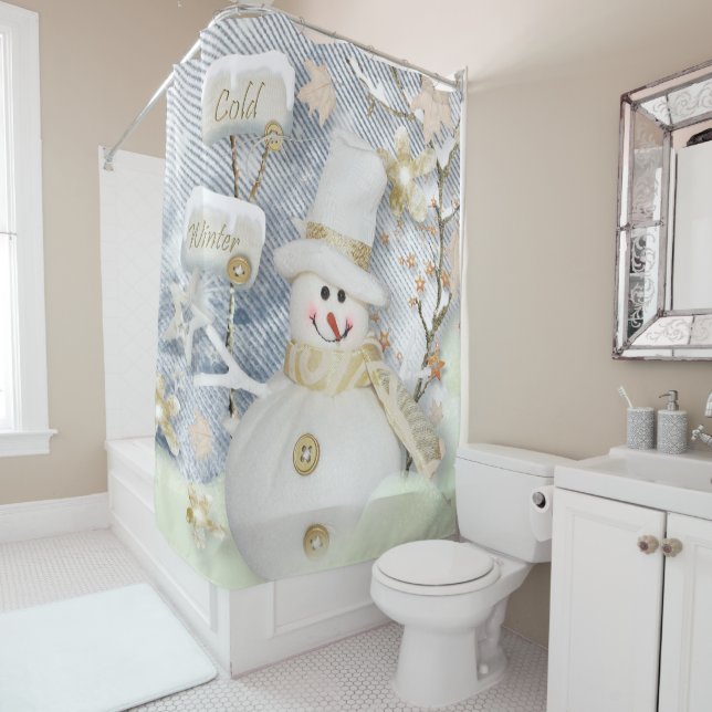Christmas Shower Curtain/Snowman Shower Curtain (In Situ)