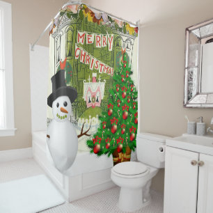 Christmas Shower Curtain, Snowman Shower Curtain