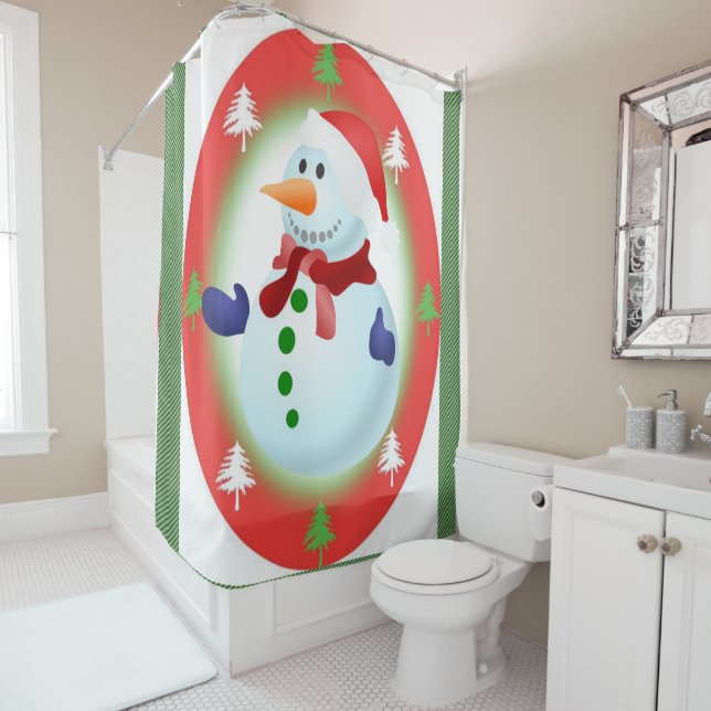 Christmas Shower Curtain, Snowman Shower Curtain (In Situ)