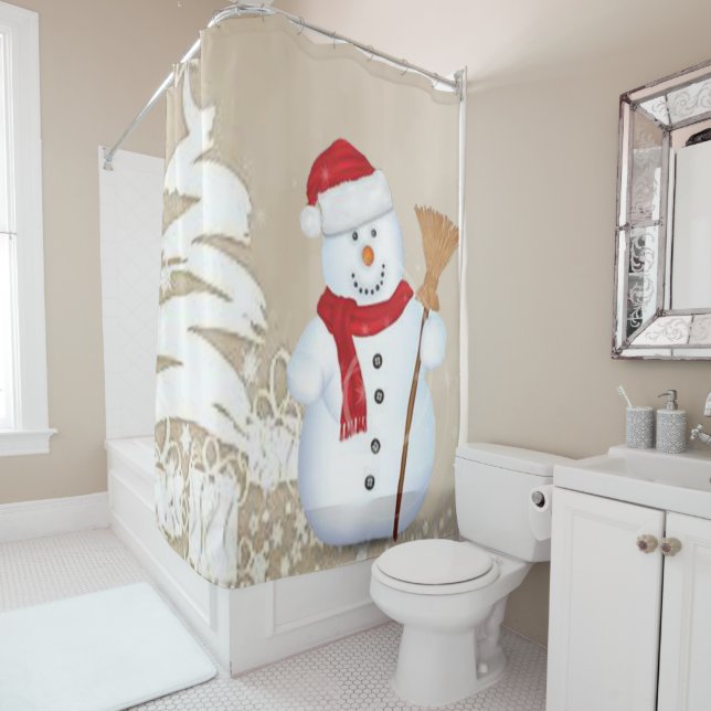 Christmas Shower Curtain, Snowman Shower Curtain (In Situ)