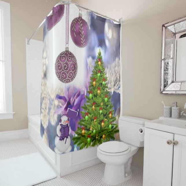 Christmas Shower Curtain, Snowman Shower Curtain (In Situ)
