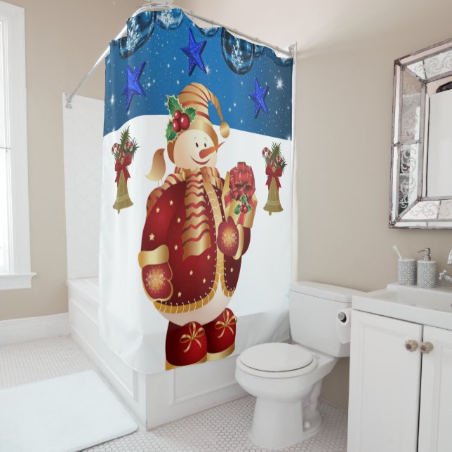 Christmas Shower Curtain, Snowman Shower Curtain (In Situ)