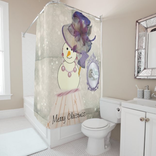 Christmas Shower Curtain, Snowman Shower Curtain (In Situ)