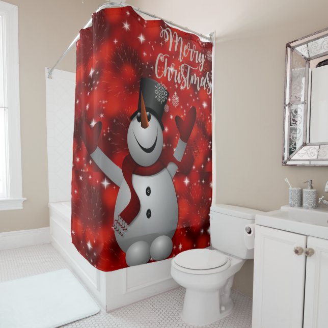 Christmas Shower Curtain, Snowman Shower Curtain (In Situ)