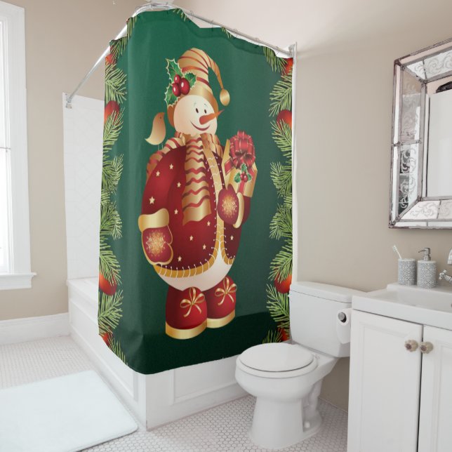 Christmas Shower Curtain, Snowman Shower Curtain (In Situ)