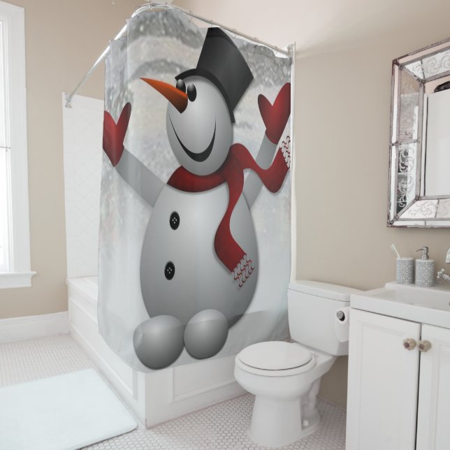 Christmas Shower Curtain, Snowman Shower Curtain (In Situ)