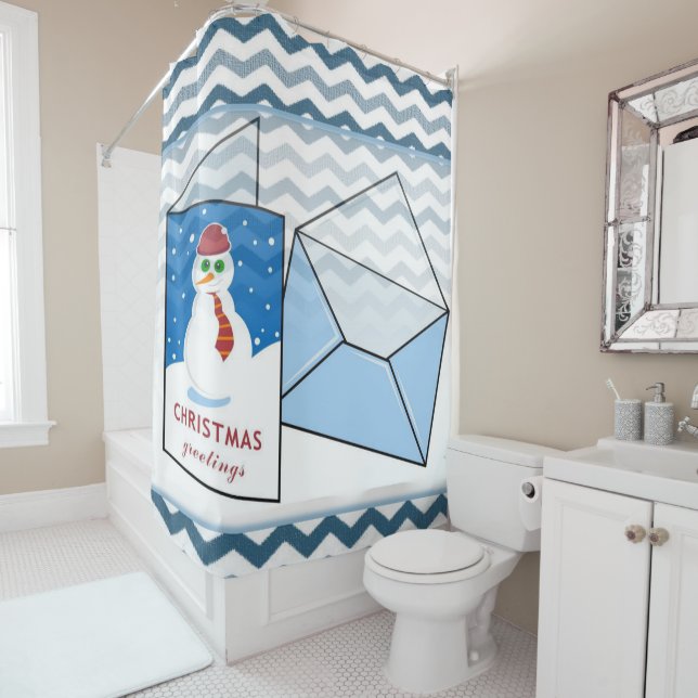 Christmas Shower Curtain, Snowman Shower Curtain (In Situ)