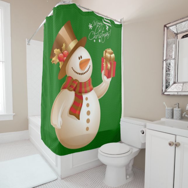 Christmas Shower Curtain, Snowman Shower Curtain (In Situ)