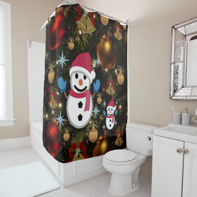 Christmas Shower Curtain, Snowman Shower Curtain (In Situ)