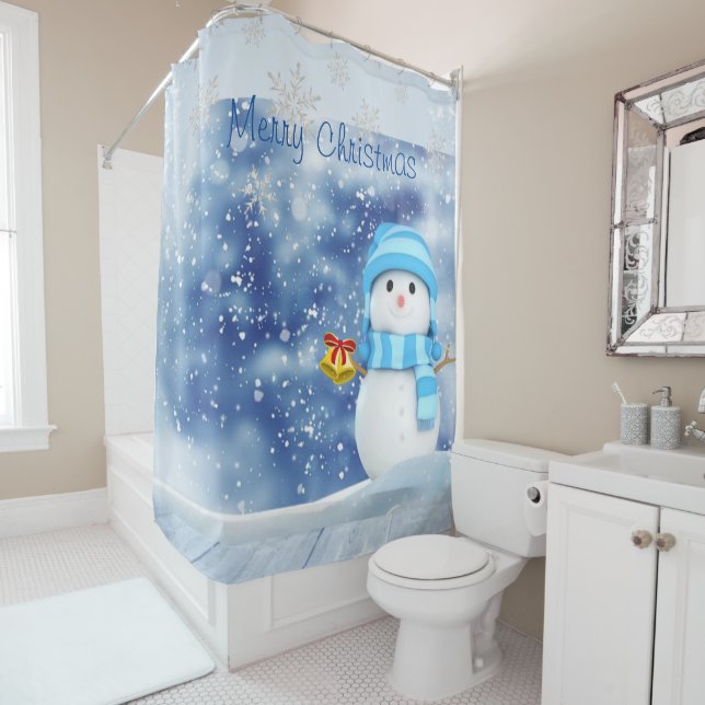 Christmas Shower Curtain, Snowman Shower Curtain (In Situ)